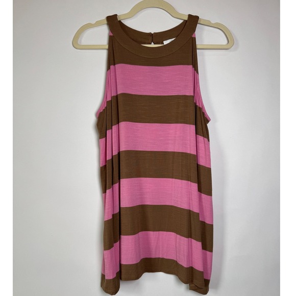 J Jill Womens Tank Top Large Brown Pink Striped‎ Sleeveless Casual - Picture 2 of 8